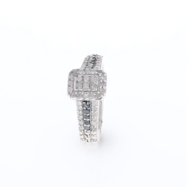 Blue & White Diamond Rectangle Cluster Ring