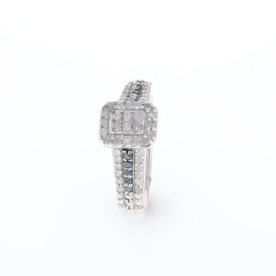 Blue & White Diamond Rectangle Cluster Ring