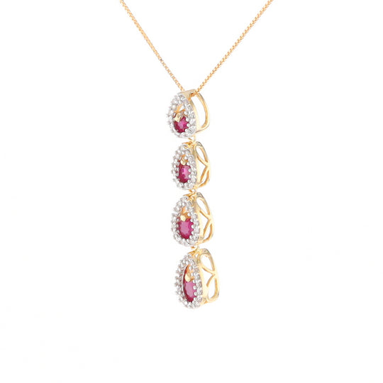 Ruby Drop Necklace with Pear Shaped Diamond Halos