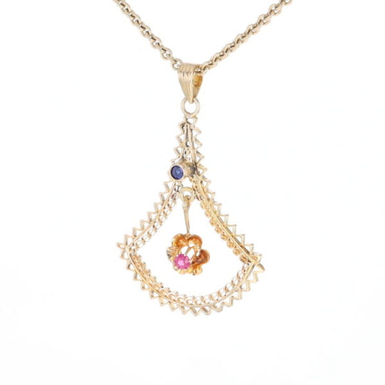 Vintage Buttercup Dangle Ruby Scrollwork Pendant