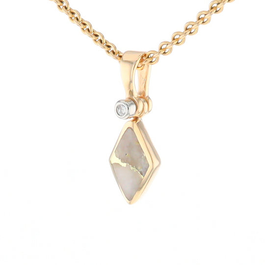 Gold Quartz Necklace Diamond Shape Inlaid Pendant with .02ct Diamond