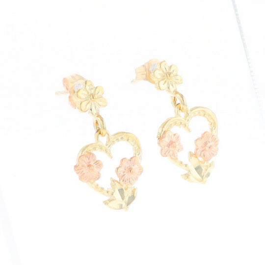 Black Hills Gold Heart & Flower Drop Earrings