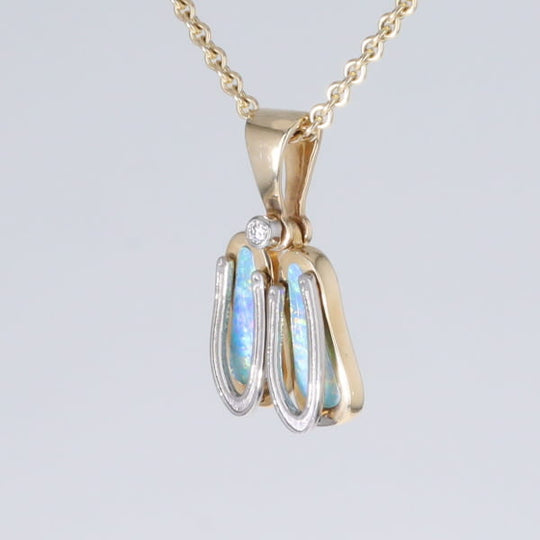 Opal Pendant Sandals Double Inlaid Design with .02ct Round Diamond