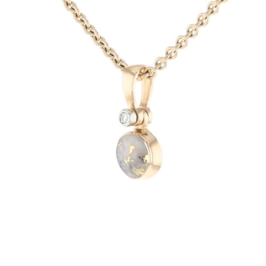 Gold Quartz Necklace Round Inlaid Pendant with .02ct Round Diamond