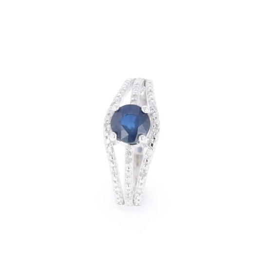Blue Sapphire Triple Shank Ring With Accent Diamonds