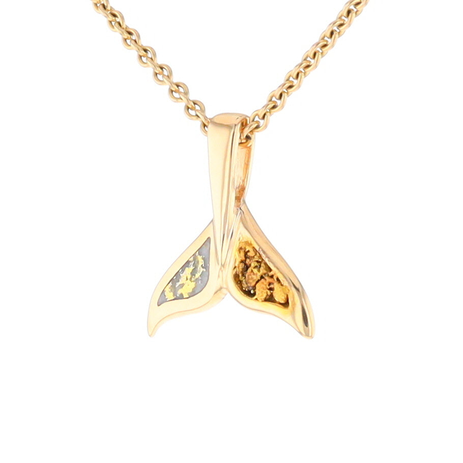 Whale Tail Necklaces Natural Gold Quartz and Nuggets Inlaid Pendant