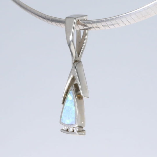 Opal Pendant Triangle Inlaid Design with .06ctw Round Diamonds