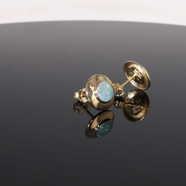 Opal Earrings Round Inlaid Design Studs