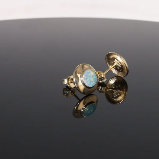 Opal Earrings Round Inlaid Design Studs