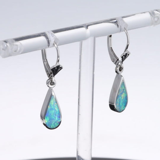 Opal Earrings Tear Drop Inlaid Design Lever Backs