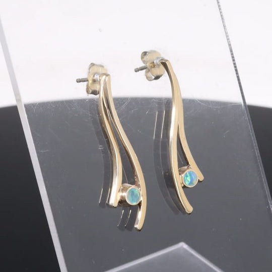 Opal Earrings Round Inlaid Double Curved Bar Design Studs