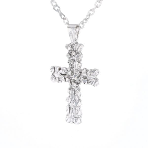 Sterling Silver Nugget Pattered Cross Necklace