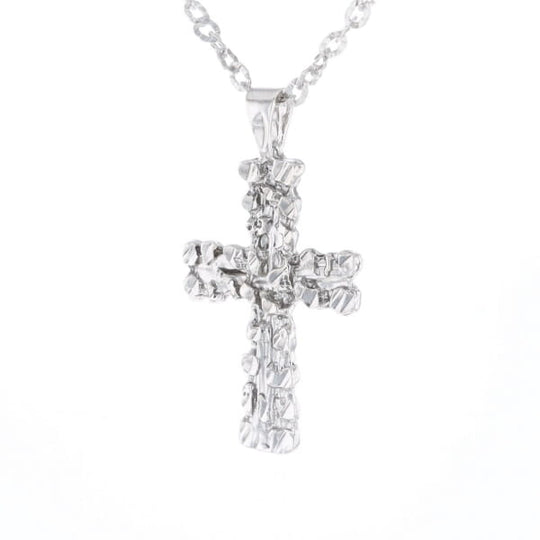 Sterling Silver Nugget Pattered Cross Necklace