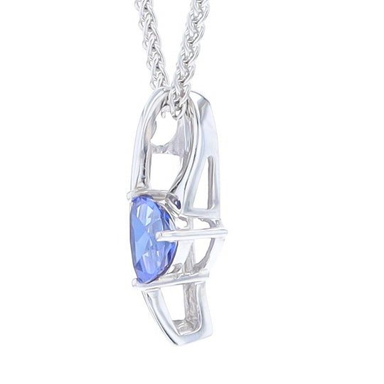 Synthetic Sapphire White Gold Ribbon Pendant with Diamond Accents