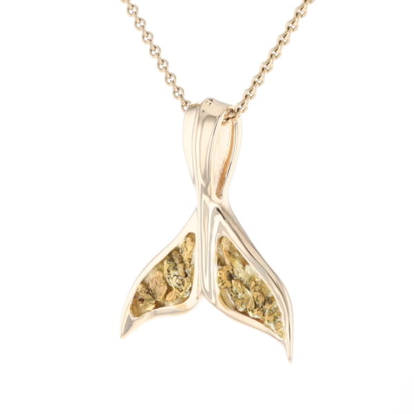 Whale Tail Natural Gold Nuggets Inlaid Pendant XL