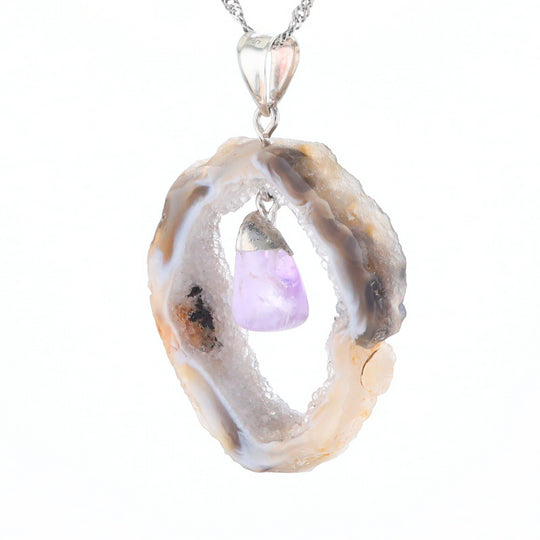 Druzy Quartz With Dangling Amethyst Pendant