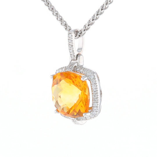 Checkered Citrine Diamond Halo Pendant