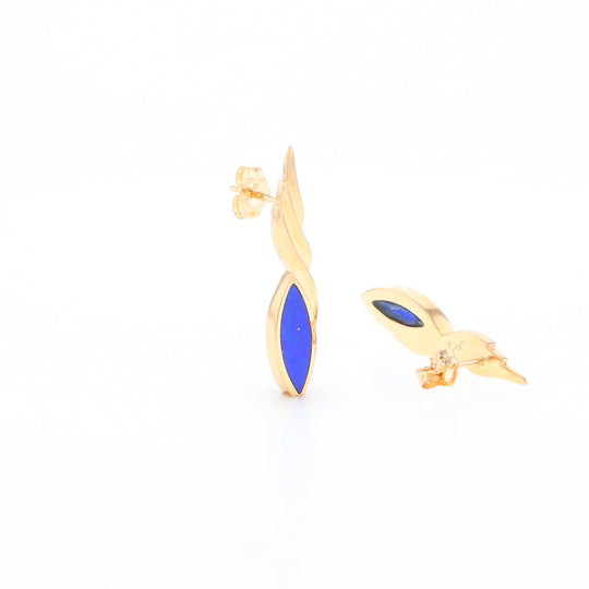 Marquise Lapis Swirl Design Inlaid Earrings