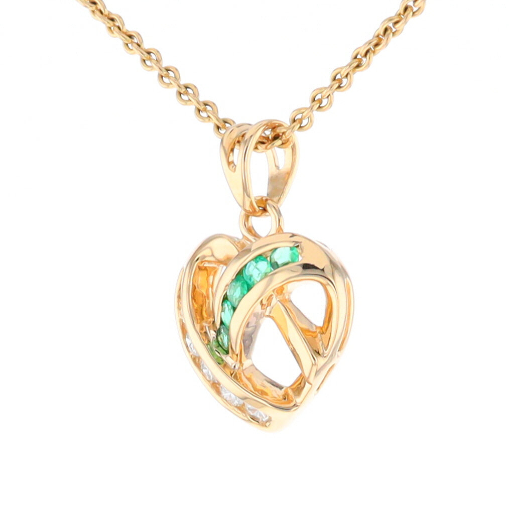 Open Criss-Cross Heart Emerald and Diamond Pendant