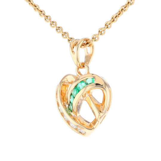 Open Criss-Cross Heart Emerald and Diamond Pendant