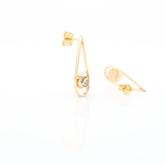 Gold Quartz Round Inlaid Teardrop Earrings - G2