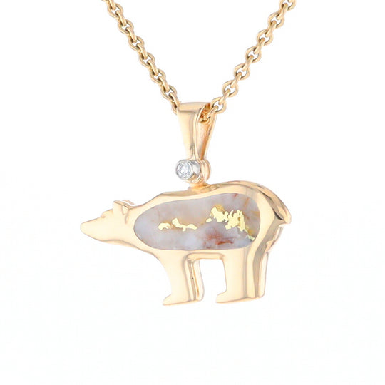 Gold Quartz Inlaid Polar Bear Pendant