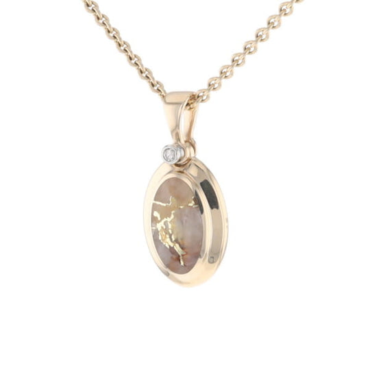 Gold Quartz Oval Inlaid Pendant with .02ct Diamond