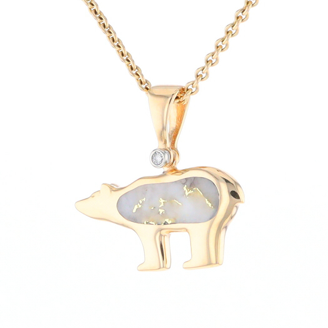 Gold Quartz Inlaid Polar Bear Pendant