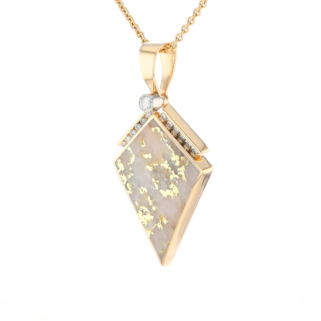 Gold Quartz Kite Shape Inlaid Pendant with .27ctw Diamonds