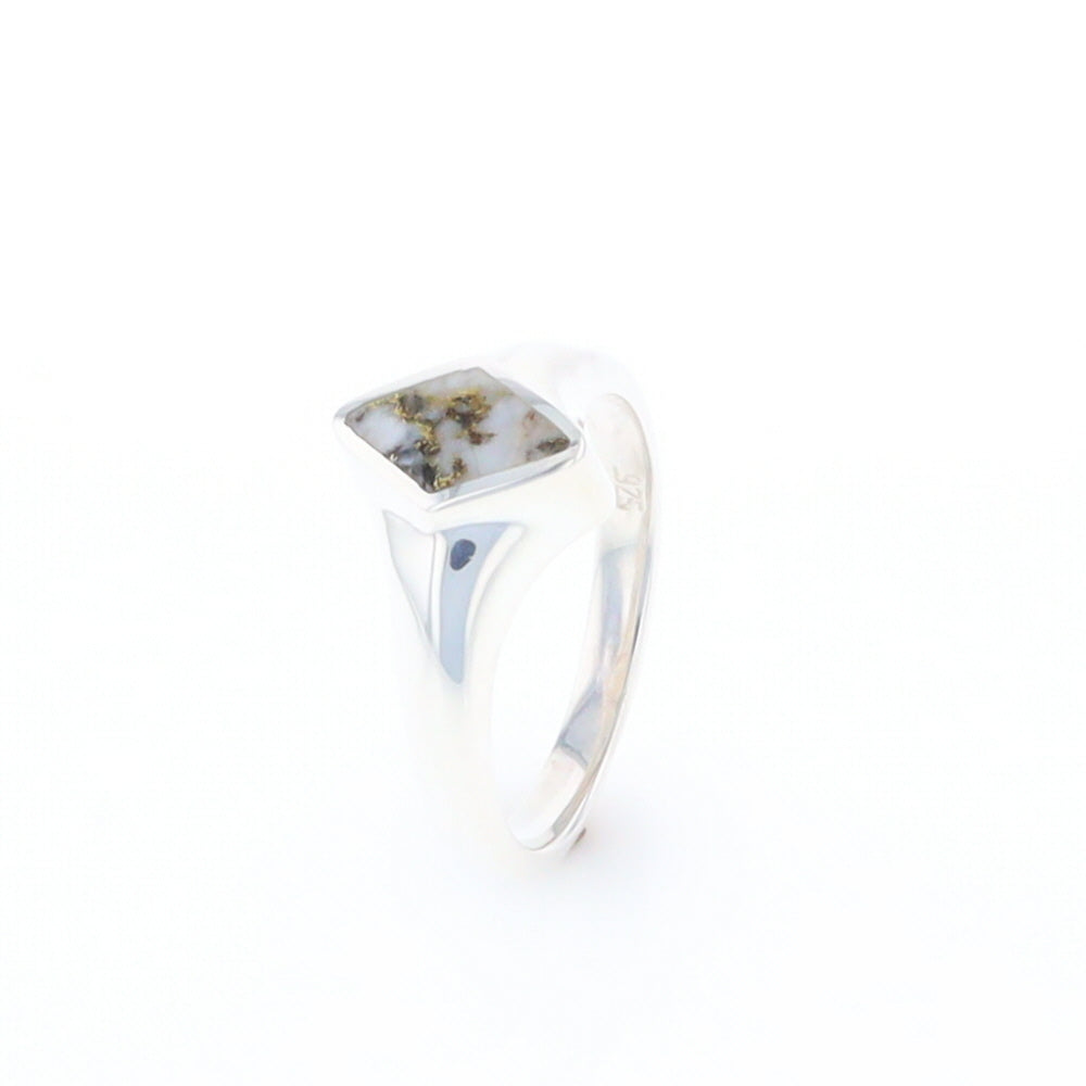 Sterling Silver Gold Quartz Inlaid Diamond Shaped Ring - G3