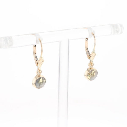 Gold Quartz Earrings Round Inlaid Design Lever Backs
