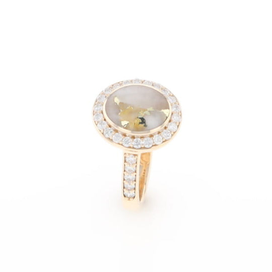 Oval Gold Quartz Inlaid Ring with 0.65ctw Diamond Halo