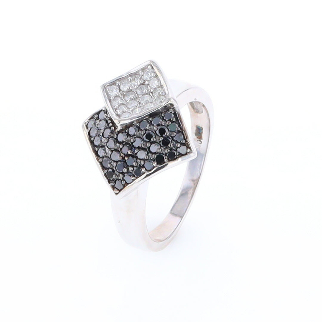 Double Pavé Black and White Diamond Ring