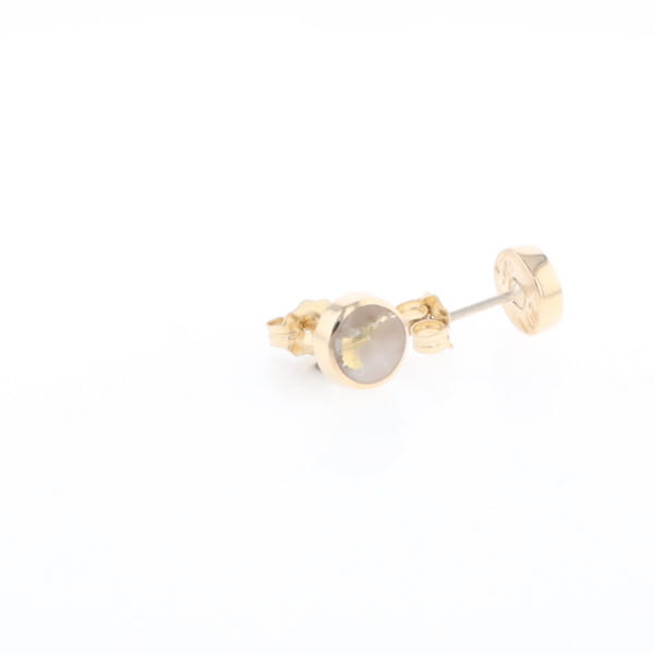 Gold Quartz Earrings Round Inlaid Studs