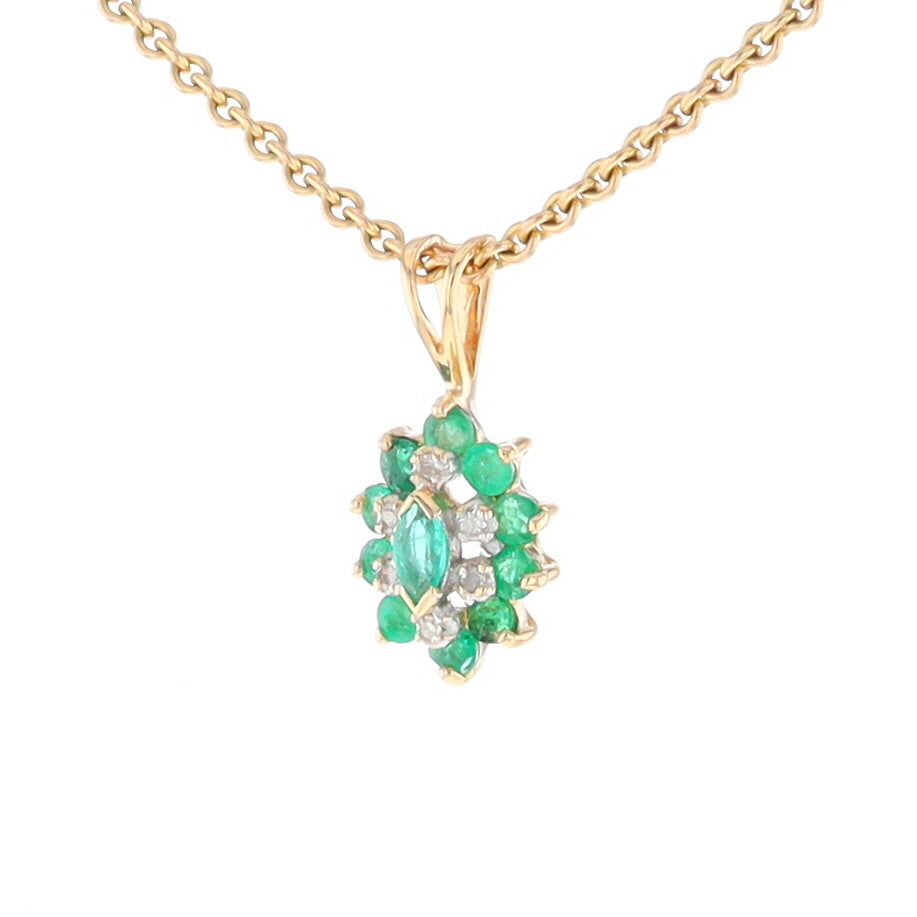 Marquise Shaped Emerald and Diamond Pendant