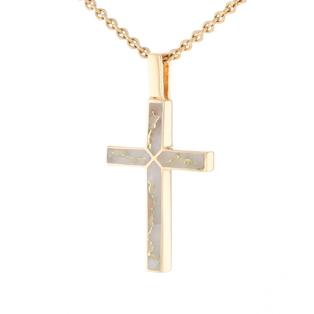 Gold Quartz Pendant 4 Section Inlaid Cross Pendant