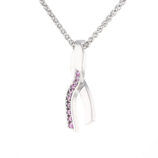 Pink Sapphire Breast Cancer Ribbon Pendant