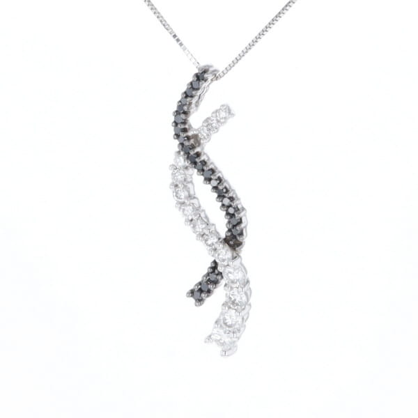 Ribbon Necklace With Black and White Diamonds