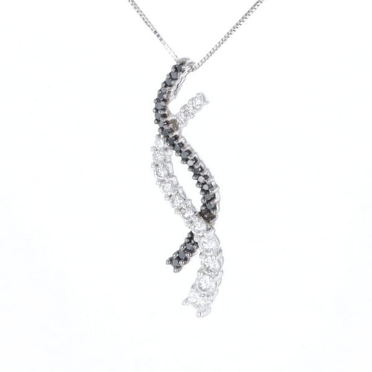 Ribbon Necklace With Black and White Diamonds