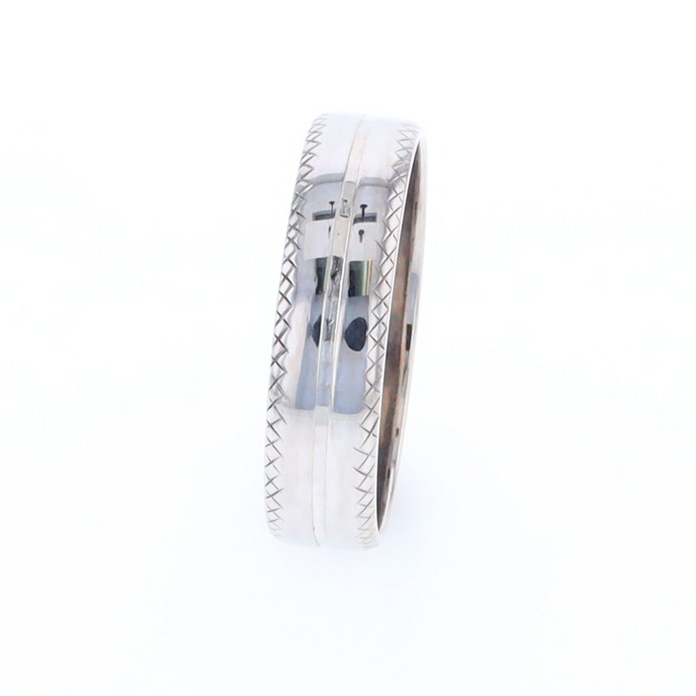 White Gold Cross Hatch Design Wedding Band