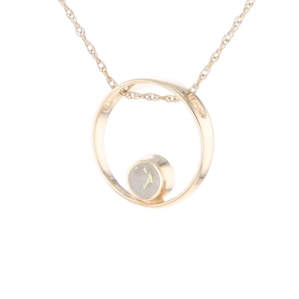Gold Quartz Pendant Open Circle Design Round Inlay Pendant