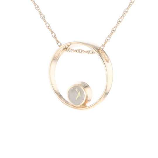 Gold Quartz Pendant Open Circle Design Round Inlay Pendant