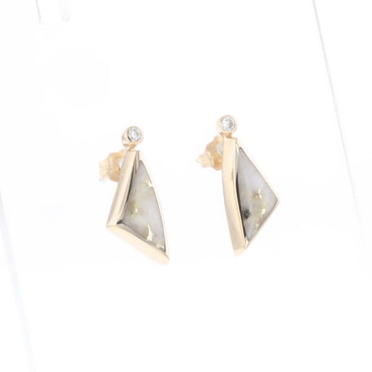 Gold Quartz Earrings Triangle Shape Inlaid with .04ct Round Diamonds - G2