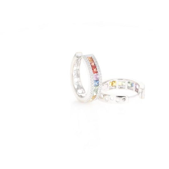 Multi-color Sapphire Hoop Earrings with Diamond Accents