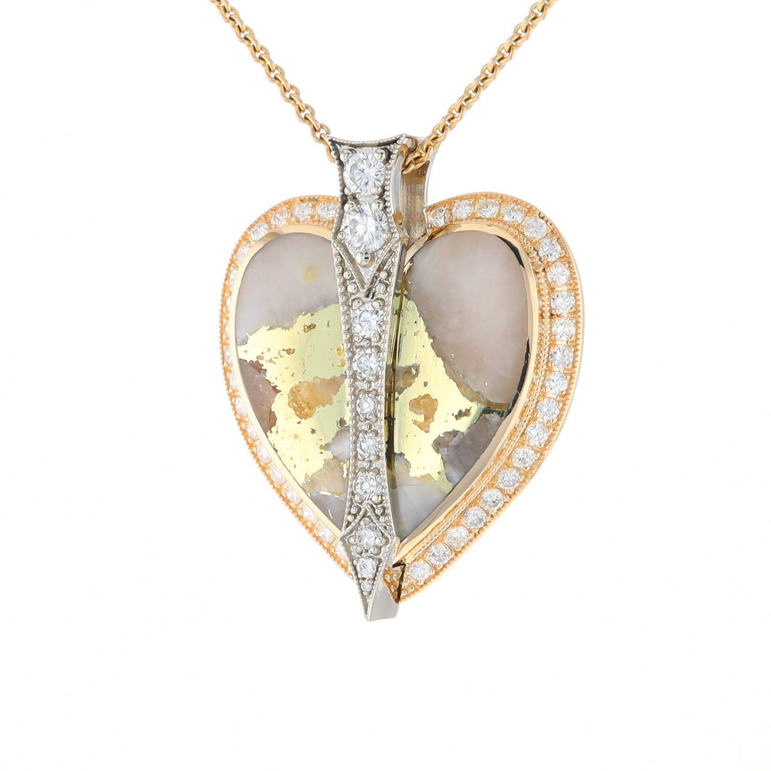 Gold Quartz Necklace Cupid's Revenge 2.24ctw Diamonds Heart Pendant