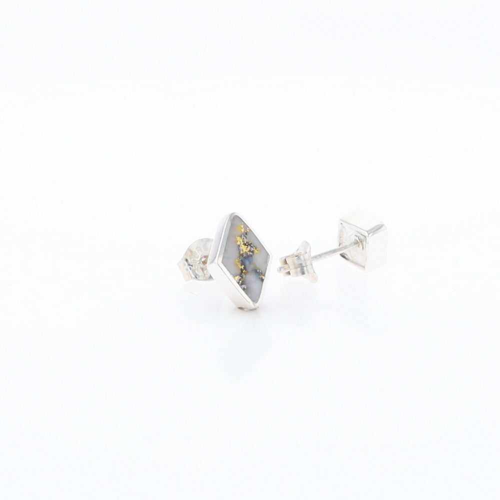 Sterling Silver Gold Quartz Inlaid Diamond Stud Earrings - G3