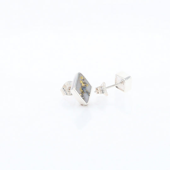 Sterling Silver Gold Quartz Inlaid Diamond Stud Earrings - G3