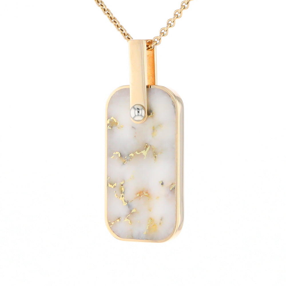 Gold Quartz Necklace Dog Tag Double Sided Inlaid Cross Pendant