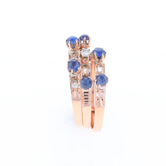 Vintage Sapphire and Diamond Stacked Trio Ring