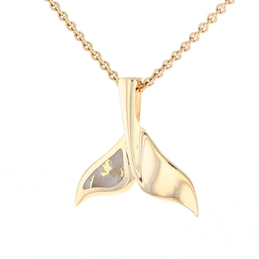 Whale Tail Necklaces Single Sided Gold Quartz Inlaid Sea life Pendant